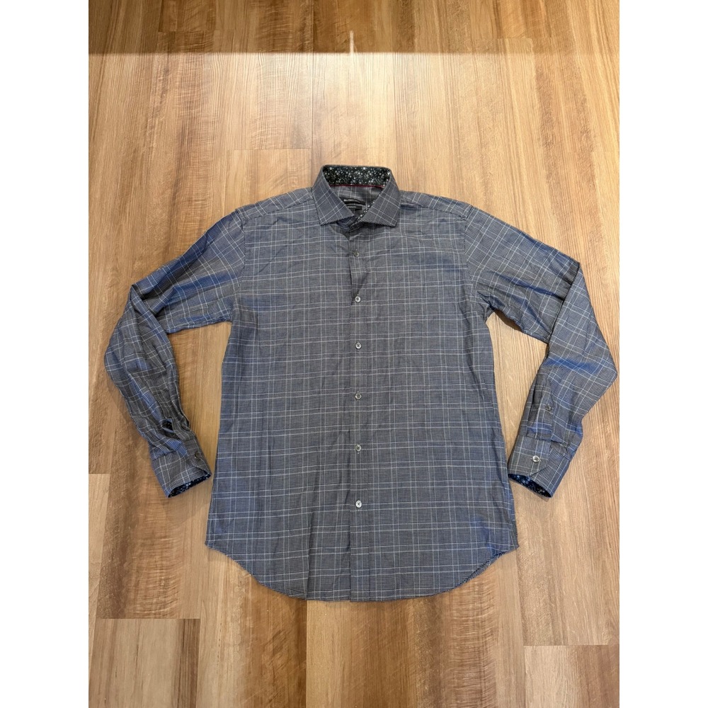 Bugatchi Button Down Shirt Mens M Blue Plaid Shaped Fit Long Sleeve Cotton